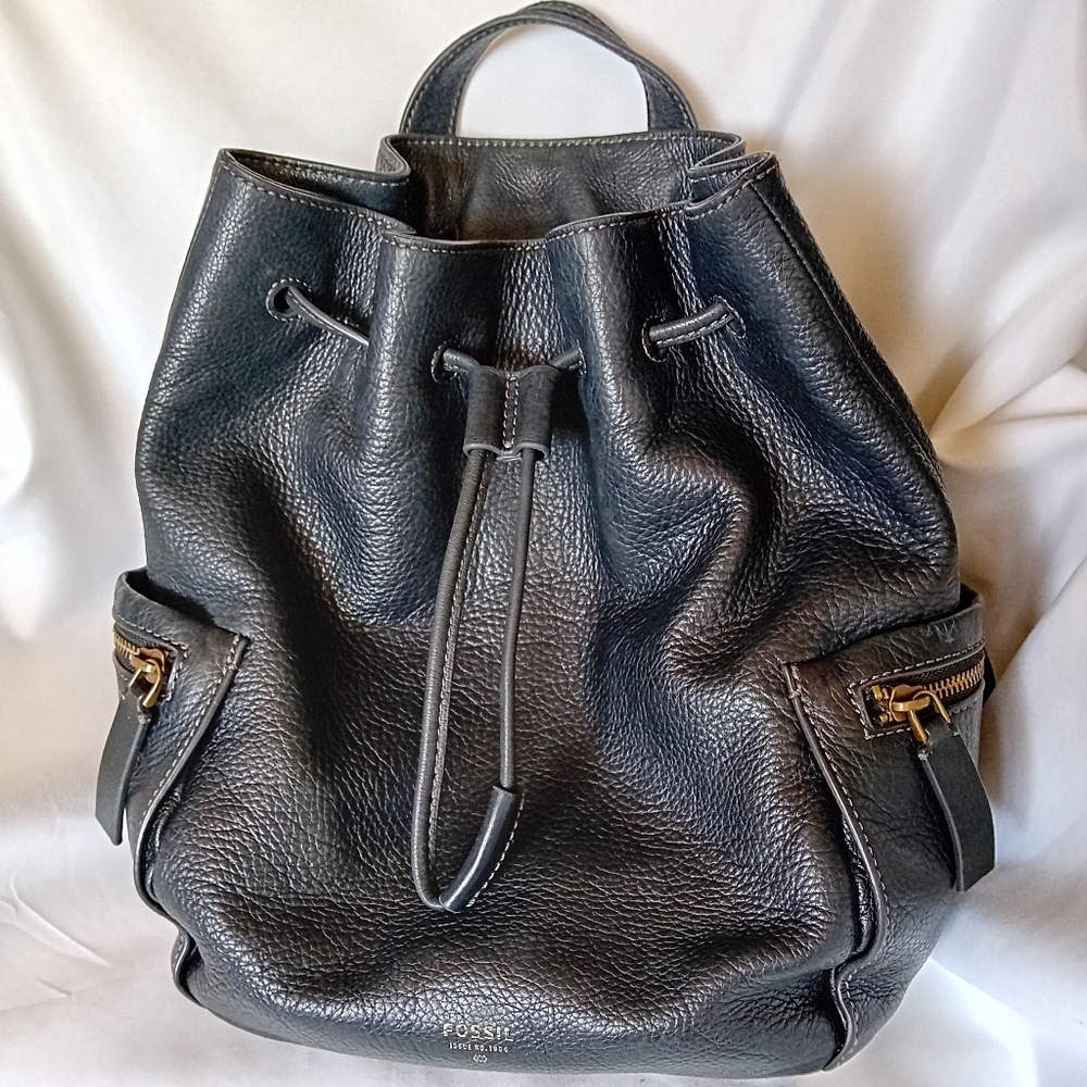Fossil Black Leather Drawstring Backpack - Picture 2 of 16